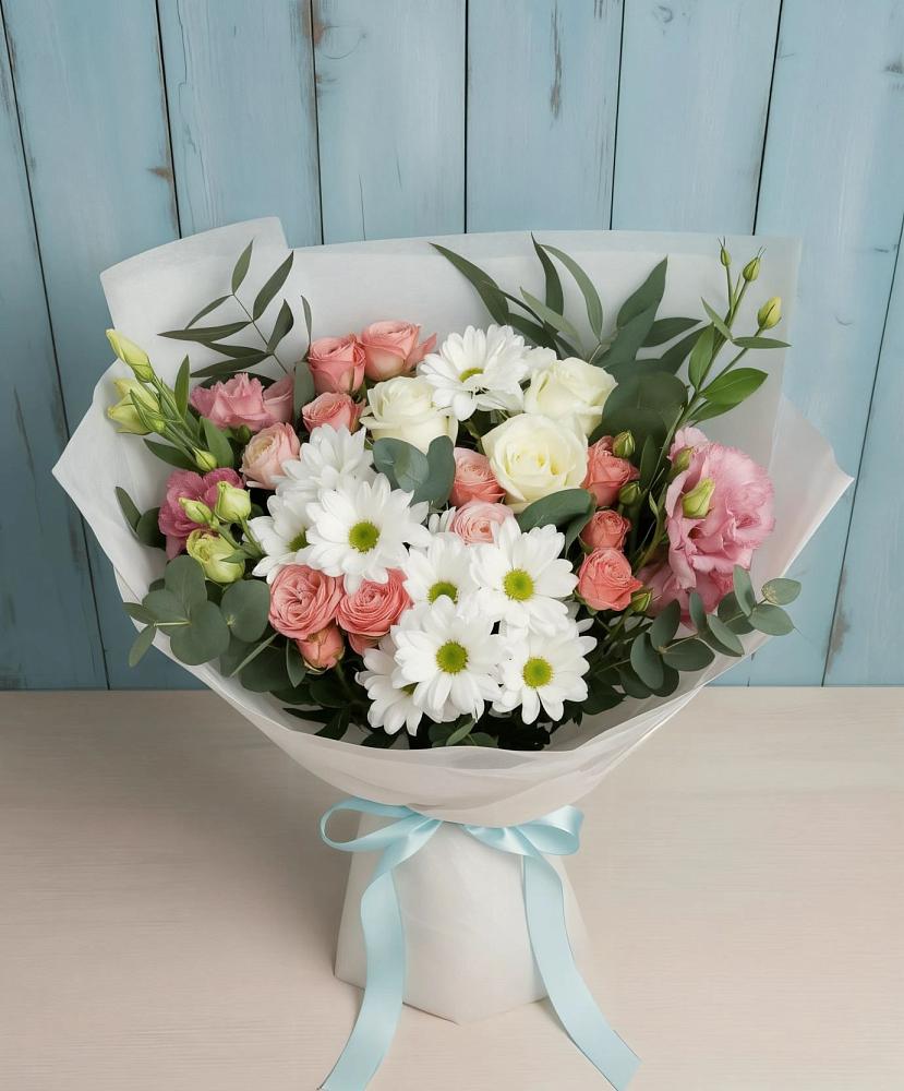 Букет цветов из: Розы, Лизиантусы и Хризантемы в Булгаково Башкортостан
