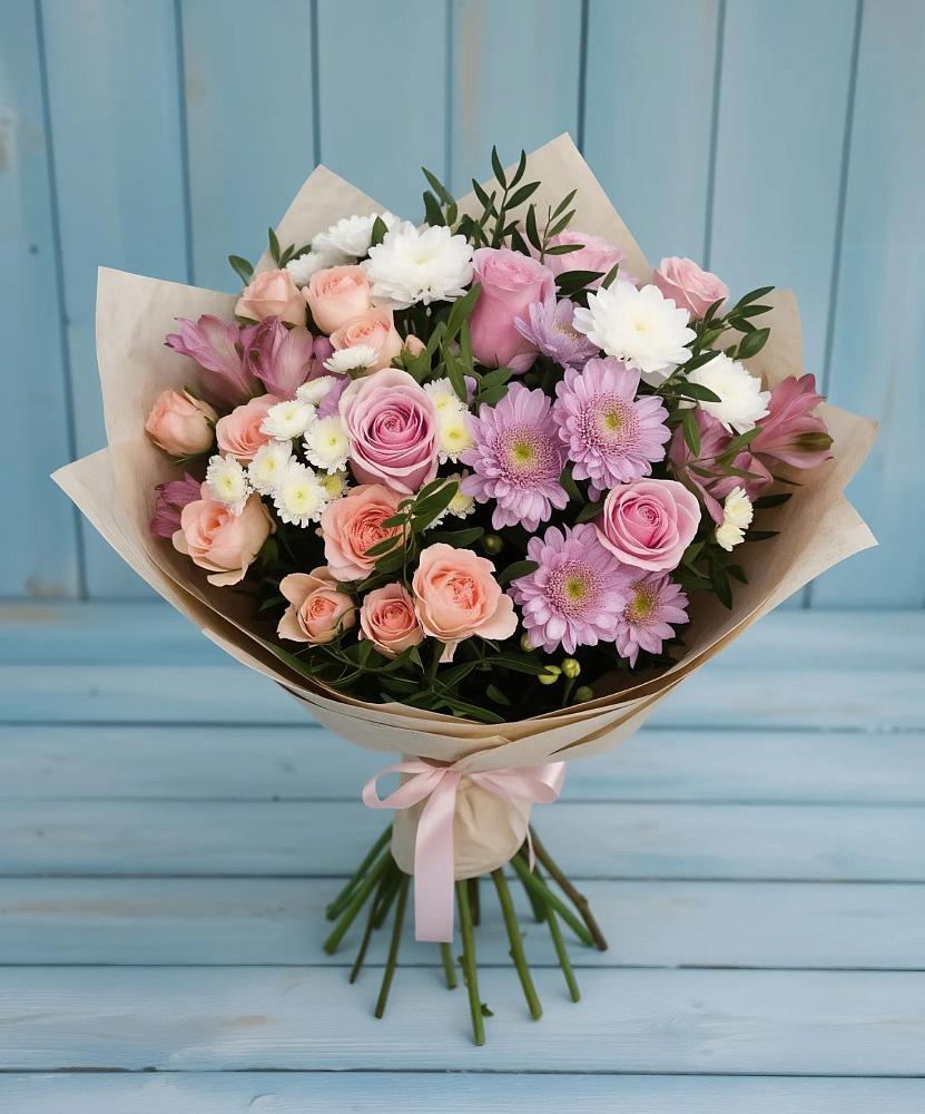 Букет цветов из: Хризантемы, Розы и Альстромерии в Булгаково Башкортостан