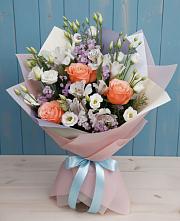 Букет цветов из:  Лизиантусы, Розы, Альстромерии и Гипсофила в Булгаково Башкортостан