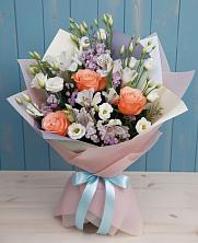 Букет цветов из:  Лизиантусы, Розы, Альстромерии и Гипсофила в Булгаково Башкортостан