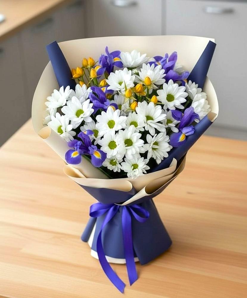 Букет цветов из: Розы, Ирисы и Хризантемы в Булгаково Башкортостан