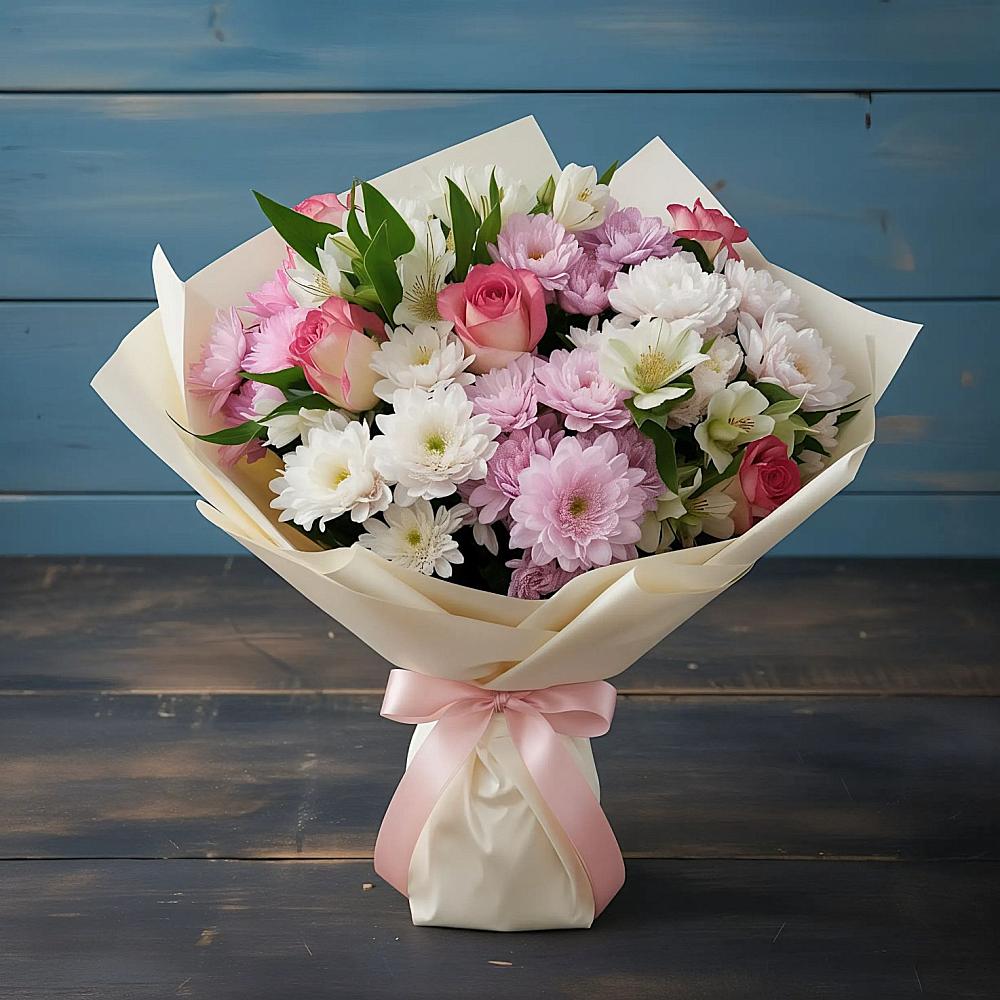 Букет цветов из: Хризантемы, Альстромерии и Розы в Булгаково Башкортостан